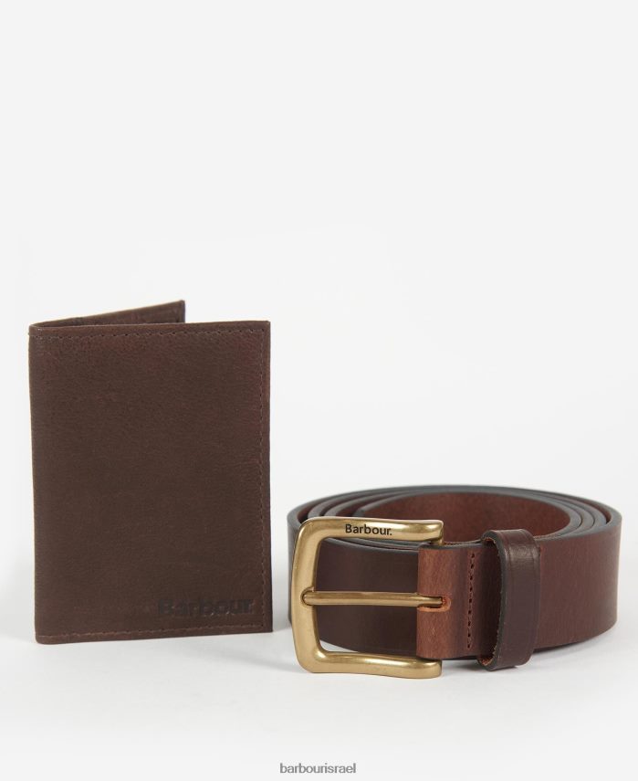 Barbour חום כהה גברים ערכת מתנה לארנק וחגורה Haydon R86Z6X2222 אביזרים