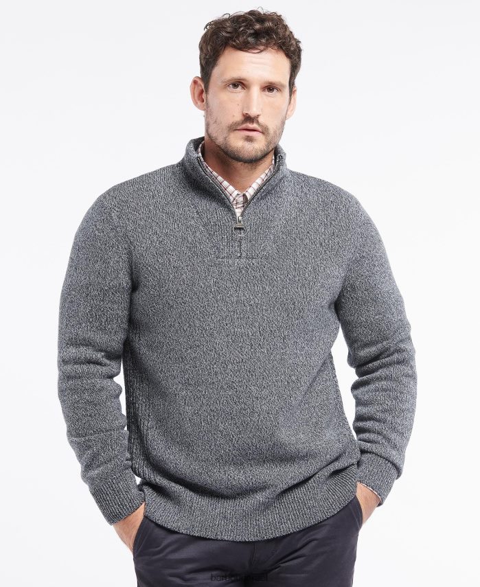 Barbour חיל הים גברים כותנה טוויסט נלסון חצי רוכסן R86Z6X1101 הַלבָּשָׁה