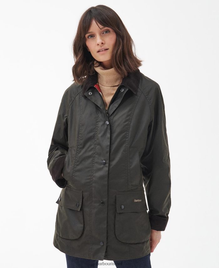 Barbour זית נשים מעיל שעווה של יוניון ג'ק בדל במהדורה מוגבלת R86Z6X1366 הַלבָּשָׁה