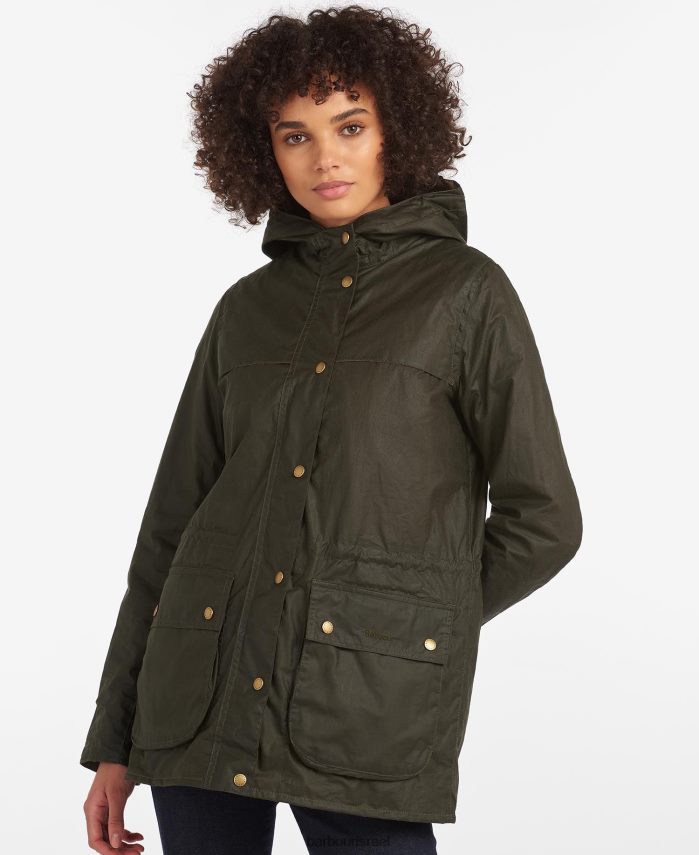 Barbour זית ארכיון נשים ז'קט כותנה בשעווה של דורהם קל משקל R86Z6X1369 הַלבָּשָׁה