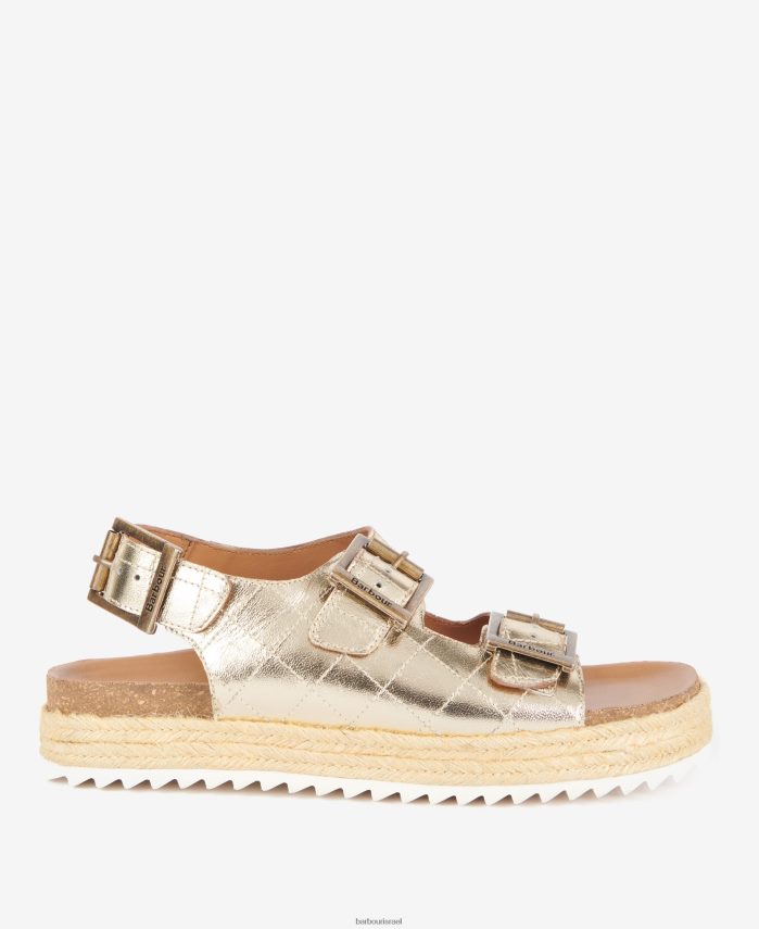 Barbour זהב מתכתי נשים סנדלי הלנה שטוחים R86Z6X2110 הַנעָלָה