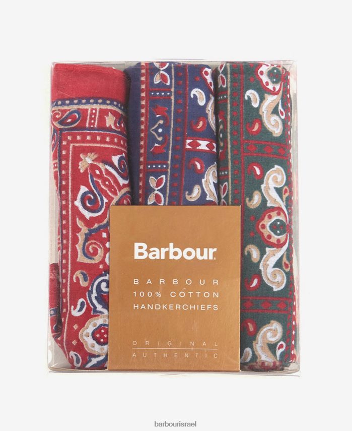 Barbour אדום/ירוק/צי גברים מארז מתנה ממחטות פייזלי R86Z6X2352 אביזרים