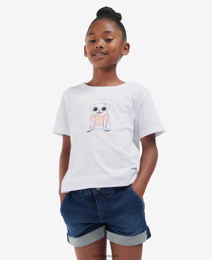 Barbour לבן קלאסי בנות חולצת טריקו של אמה R86Z6X2562 הַלבָּשָׁה