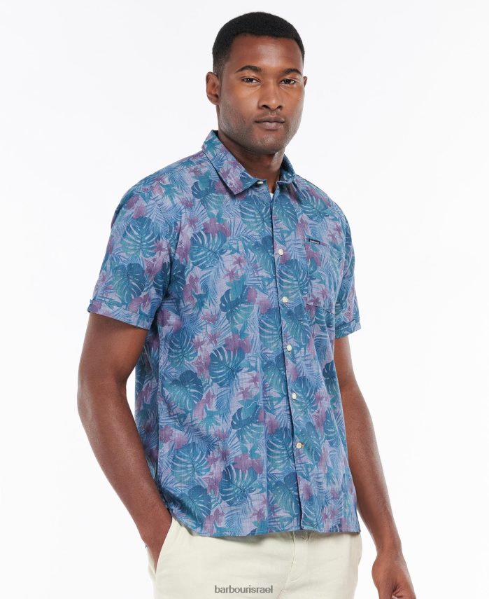 Barbour כחול שמברי גברים חולצת קיץ עם שרוולים קצרים של דאנפורד R86Z6X330 הַלבָּשָׁה