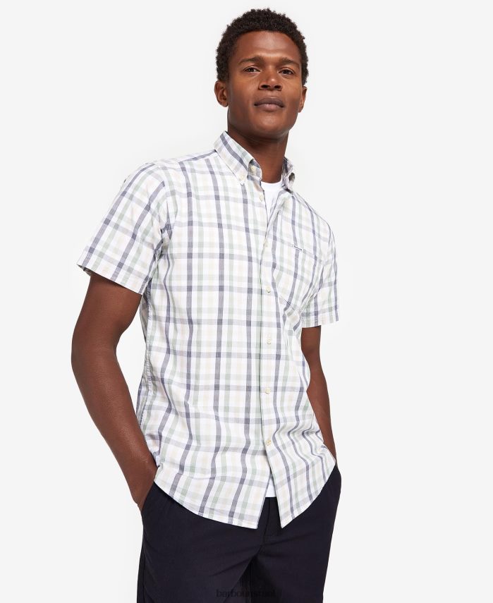 Barbour אָדוֹם גברים חולצה מחויטת שרוול קצר ארוך אבן R86Z6X394 הַלבָּשָׁה